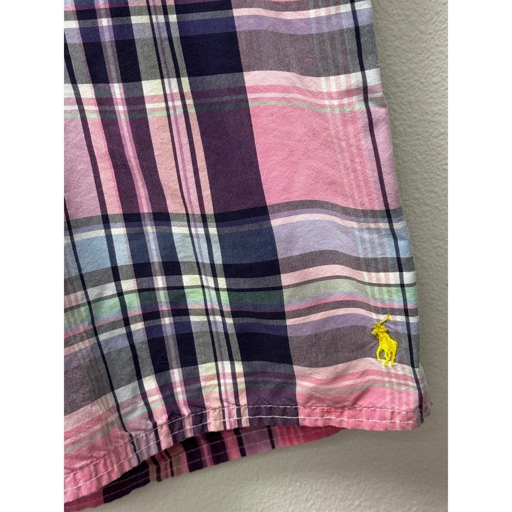 Polo Ralph Lauren Mens Swim Trunks Pink Purple Plaid Board Shorts 32 Inseam 7